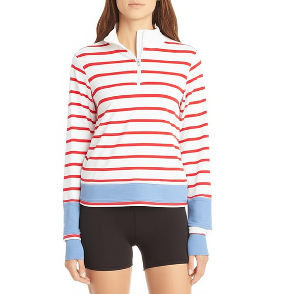 d&co. ACTIVE Womens White Striped Quarter-Zip Sweatshirt Athleisure - Picture 1 of 8